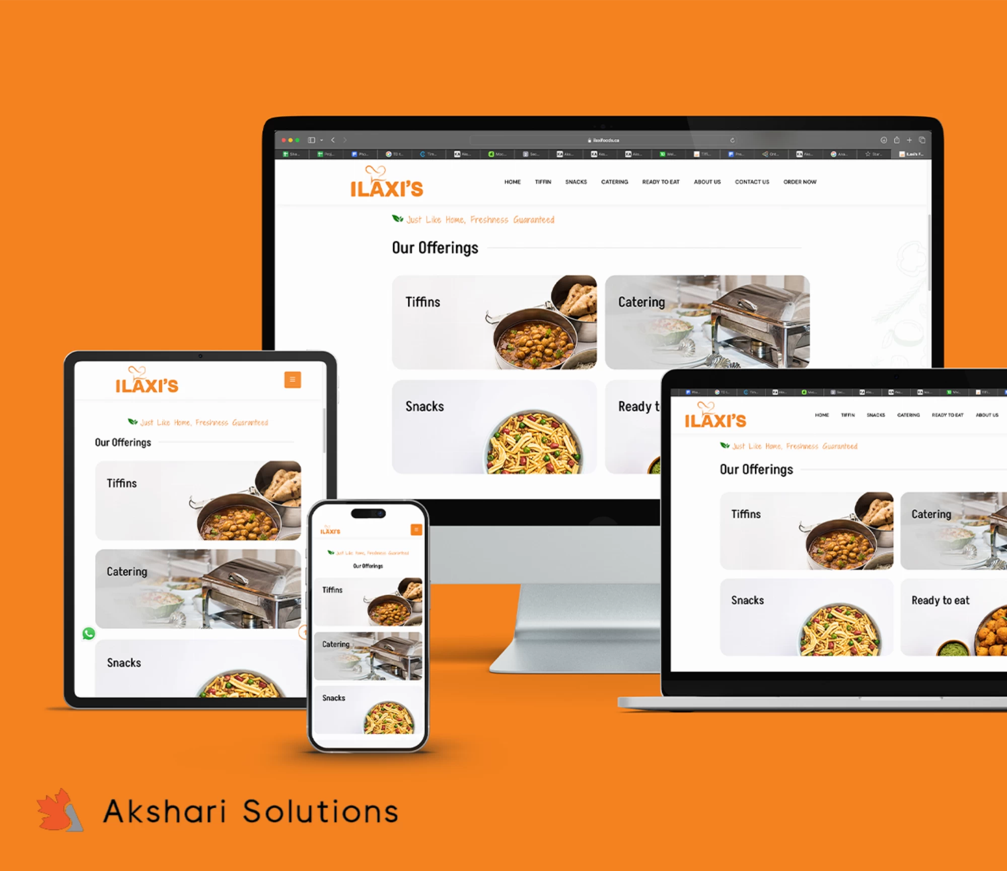 Image of home page on a computer, tablet and phone